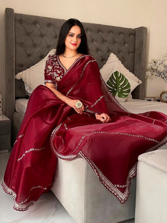 Embellished Embroidered Organza Saree