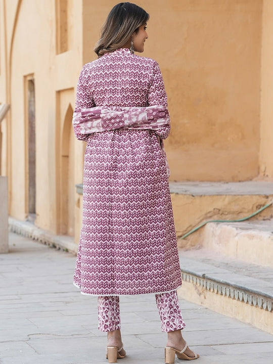 Ethnic Motifs Printed Empire Thread Work Pure Cotton Kurta with Trousers & Dupatta