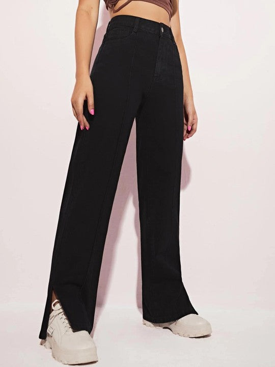 Women Jean Straight Fit High-Rise Stretchable Slit Jeans