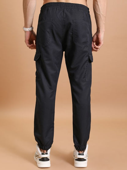 Men Black Cotton Cargos Pant