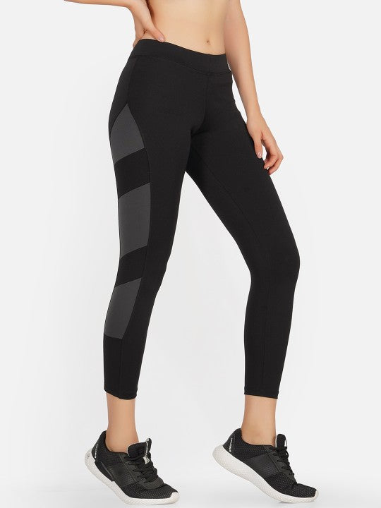 Women Black and Grey blocked Training & Gym Tights