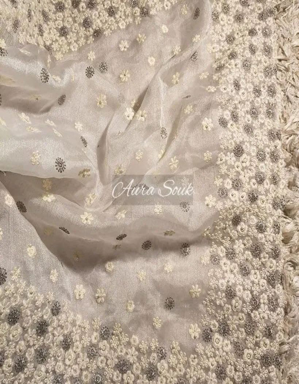 White Organza Silk Thread Work Saree