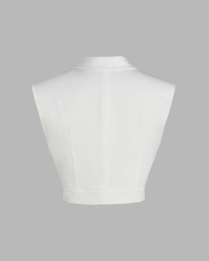 High Waist Pleated Pants With Tailored Vest Style Top In White