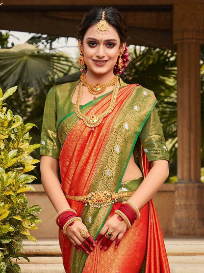 Ethnic Motifs Woven Design Zari Kanjeevaram Sarees