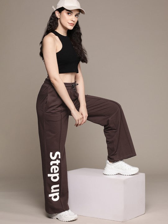 Women Printed Pintuck Detail Wide Leg Track Pants