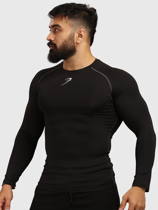 Men Black Raw Edge Compression T-shirt