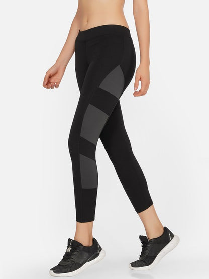 Women Black and Grey blocked Training & Gym Tights