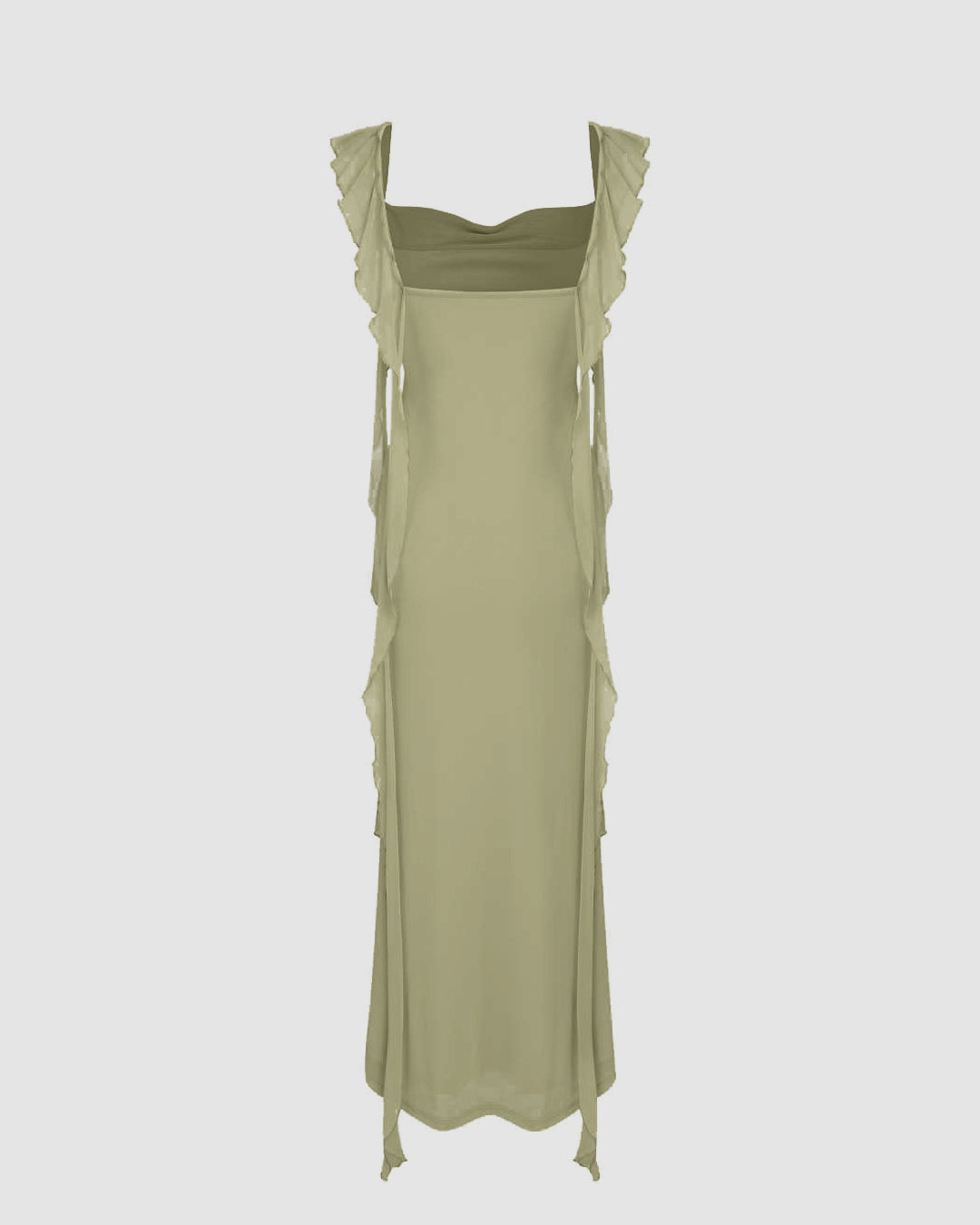 Mesh Ruffle Green Maxi Dress