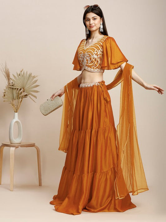 Floral Embroidered Ready to Wear Lehenga With Blouse & Dupatta