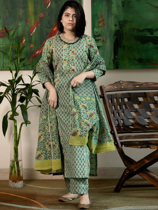 Floral Printed Straight Kurta With Trousers & Dupatta