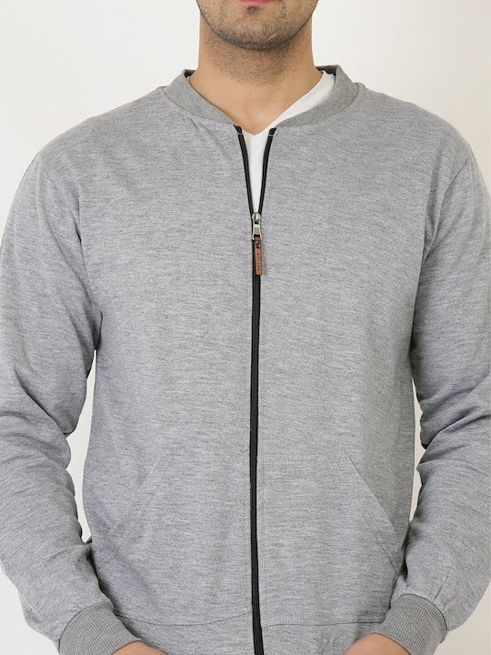 Collarless Regular Fit Fleece Bomber Jacket