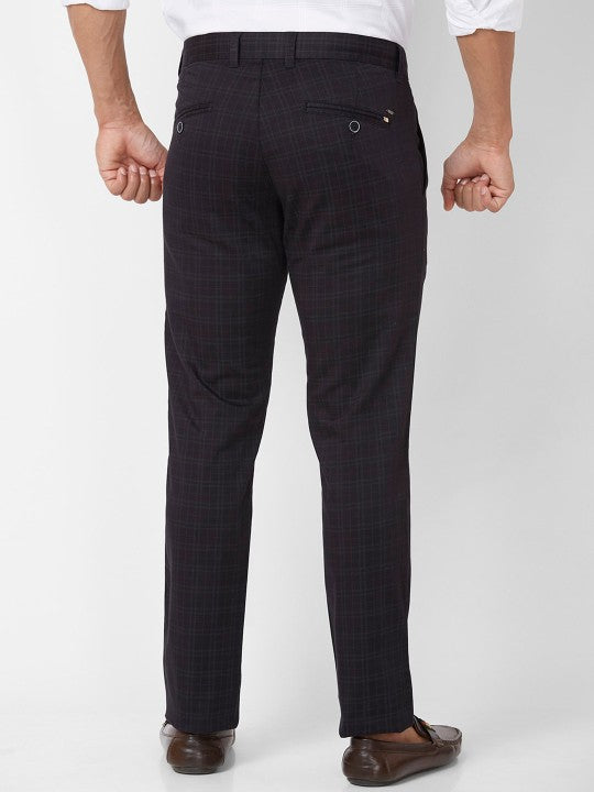 Men Checked Slim Fit Cotton Regular Trousers