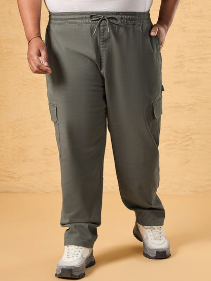 Grey Plus Size Men Mid-Rise Cotton Cargo Carpenter Trousers