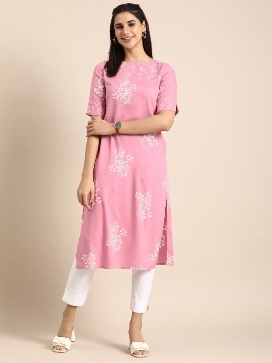 Bosaru Women Floral Print Straight Kurta