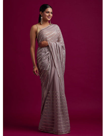 Grey Chinon Silk Saree