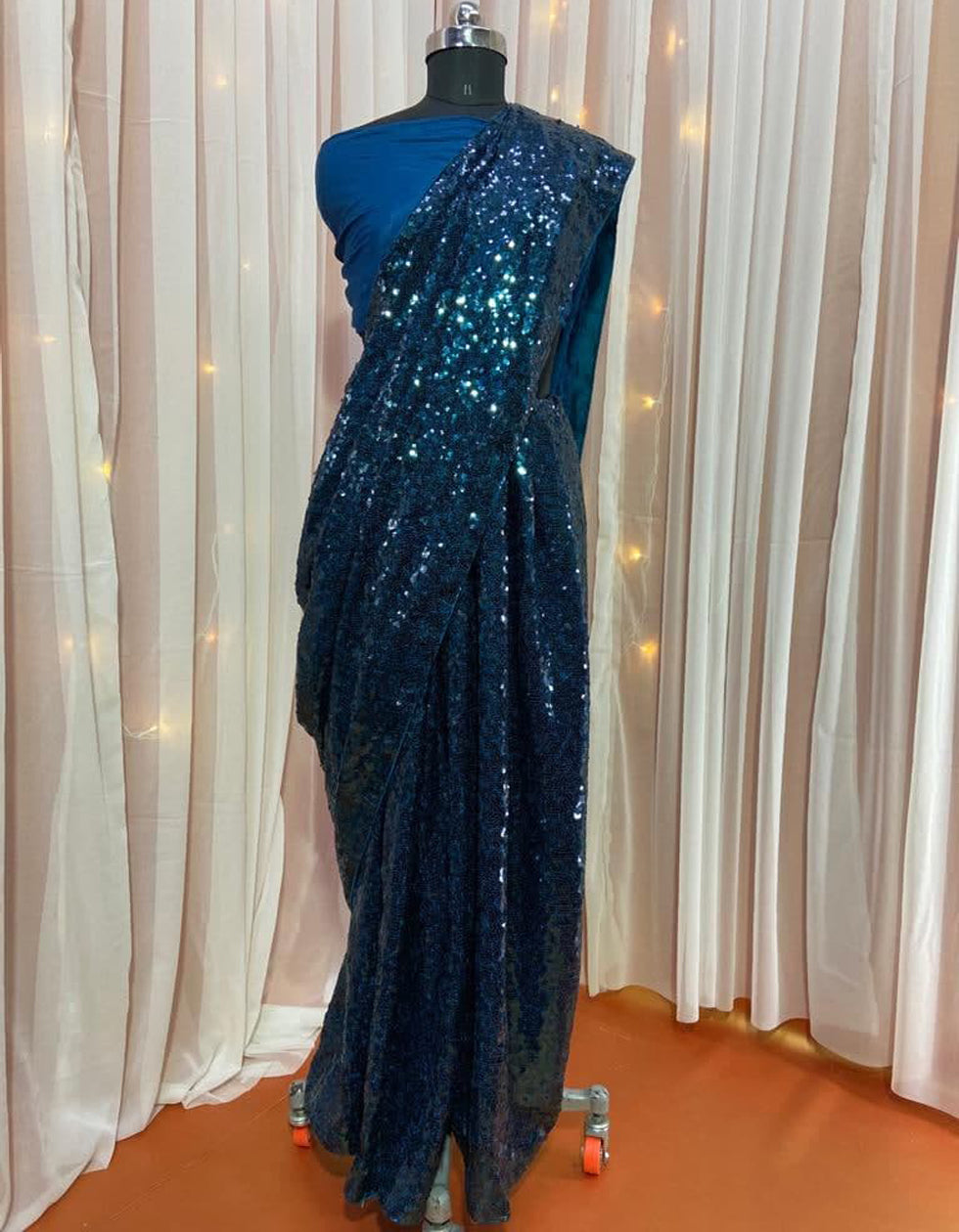 Turquoise Sequin Partywear Saree With Blouse