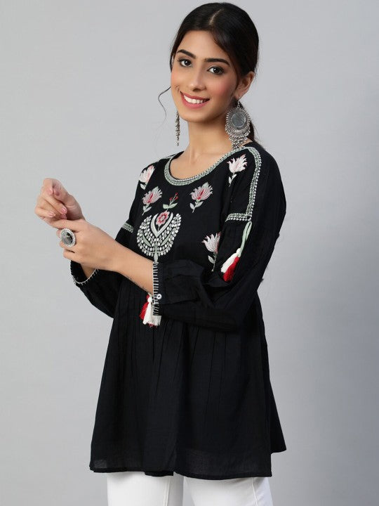 Ethinc Motif Embroidered Pure Cotton Tunic