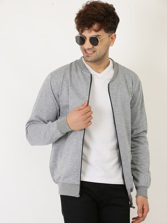 Collarless Regular Fit Fleece Bomber Jacket