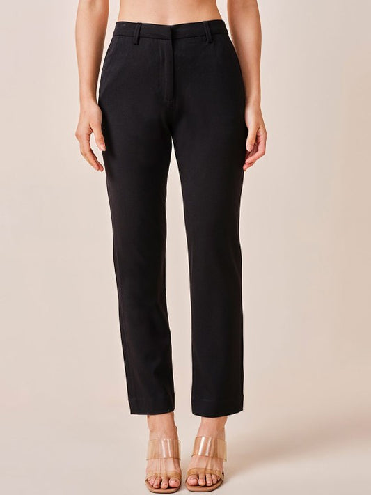 Women Straight Fit Polyester Blend Solid Trousers