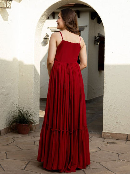 Shoulder Straps Georgette Fit & Flare Maxi Dress