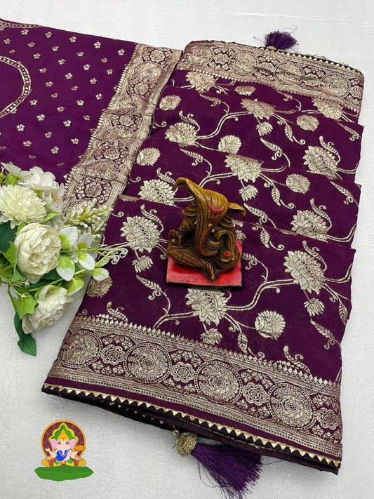 Embroidered, Woven Banarasi Dupion Silk Saree  (Maroon)