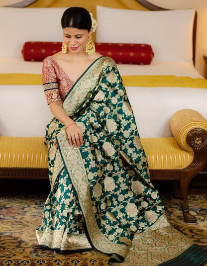 Green Lichi Silk Jari Work Wedding Wear Saree