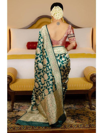 Green Lichi Silk Jari Work Wedding Wear Saree