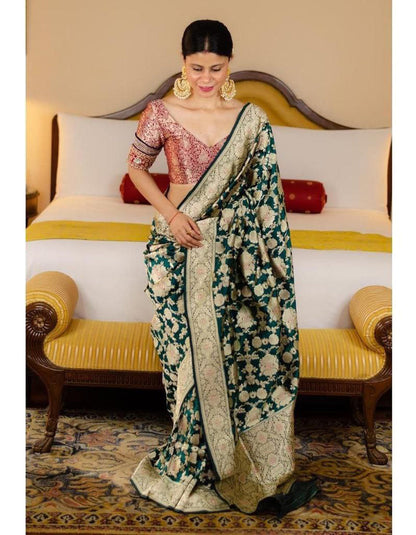 Green Lichi Silk Jari Work Wedding Wear Saree