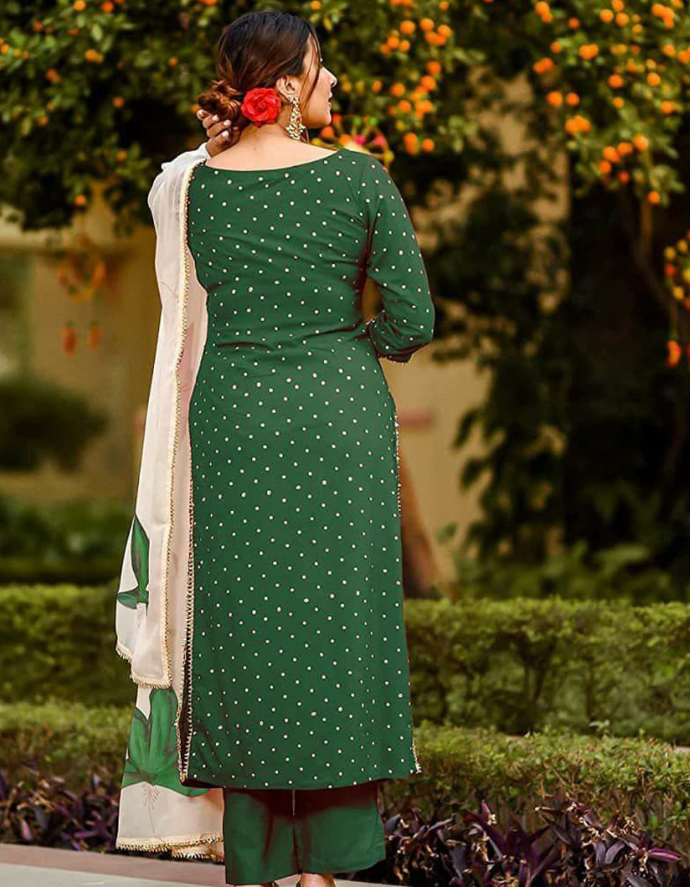 Green Rayon Casual Wear Salwar Suit With Printed Dupatta