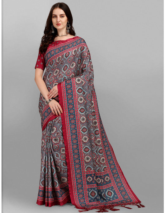 Grey Dola Digital Printed Casual Wear Saree