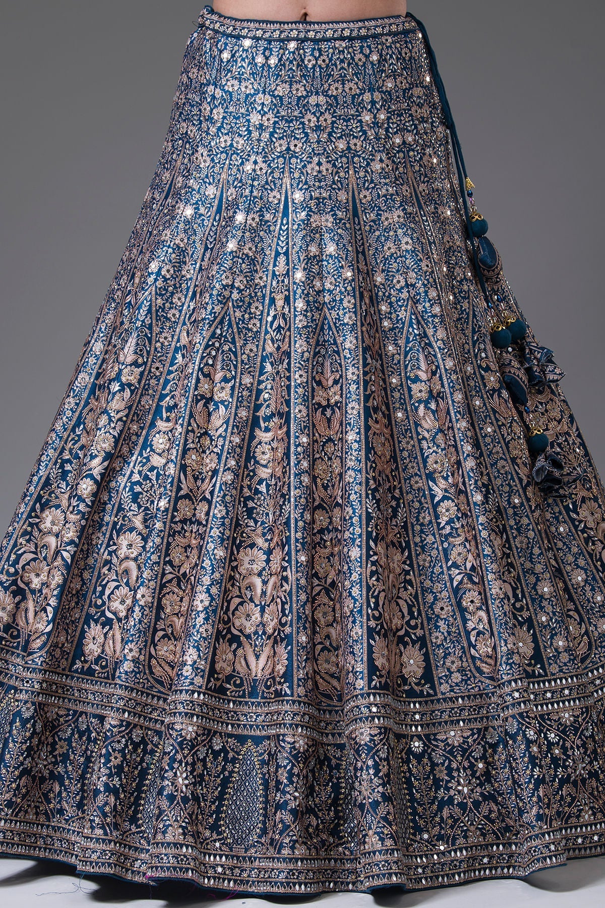 Prussian Blue Stone Embroidered Silk Bridesmaid Lehenga