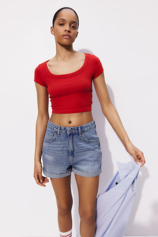 Ladies H&M Cropped ribbed T-shirt