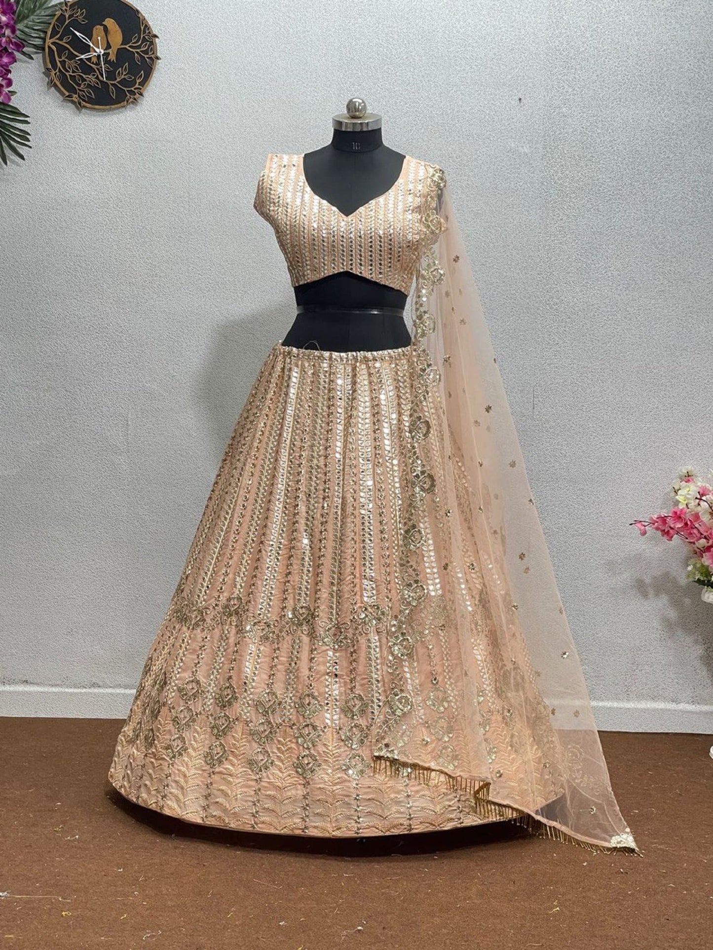 Sabyasachi Satin Silk Zigzag Printed Bridal Bollywood Lehenga Choli