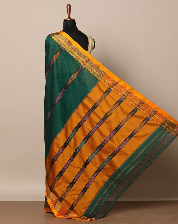 Indie Picks Ilkal Mercerised Cotton Saree with Chikki Paras Border & Topi Pallu