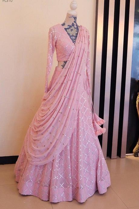 Bollywood Designer Beautiful Pink Party Lehenga Collection Gown