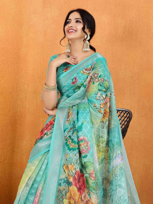 Floral Zari Silk Cotton Fusion Banarasi Saree