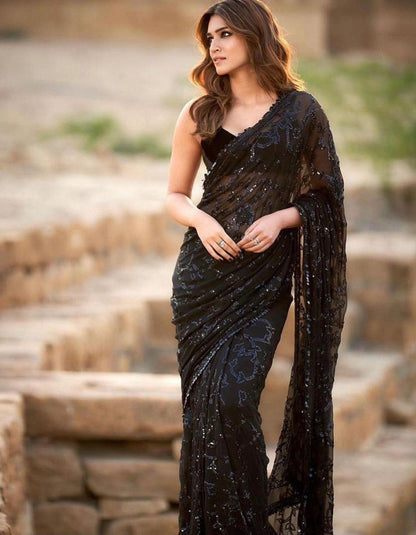 Kirti Sanon Designer Black Georgette Partywear Saree