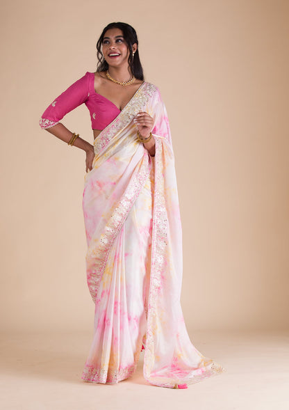 Pink Gotapatti Semi Crepe Saree