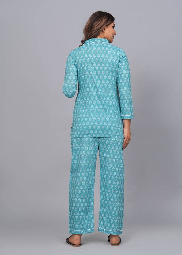 Women Shirt & Pyjama set Blue Printed