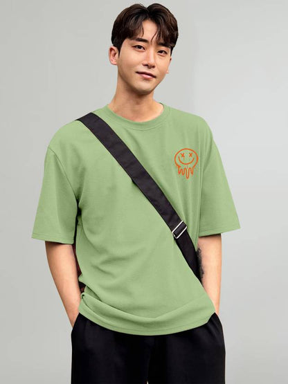 KAJARU  Men Printed Round Neck Poly Cotton Green T-Shirt