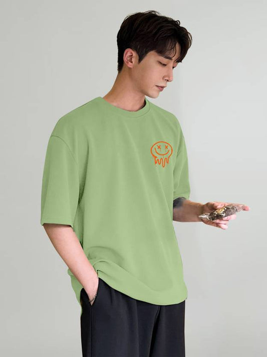 KAJARU  Men Printed Round Neck Poly Cotton Green T-Shirt