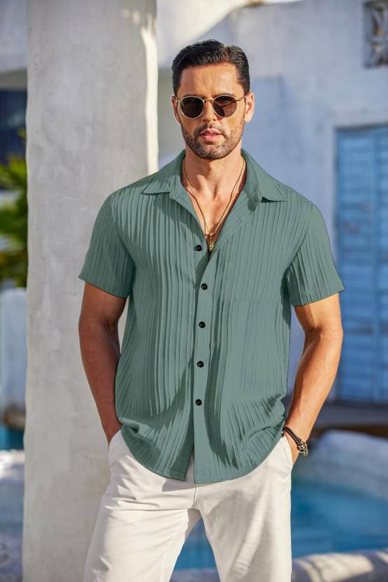 Men Regular Fit Self Design Spread Collar Casual Shirt