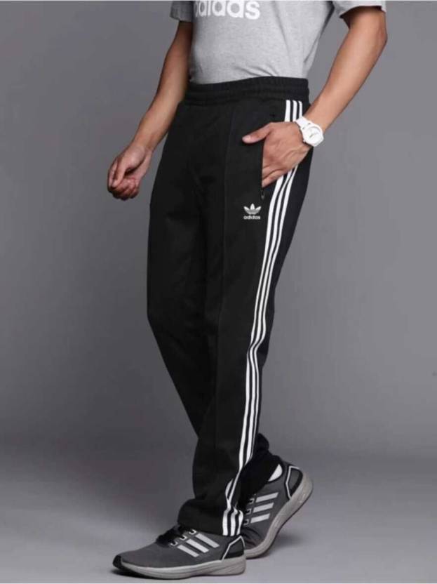 Men Striped Black Track Pants