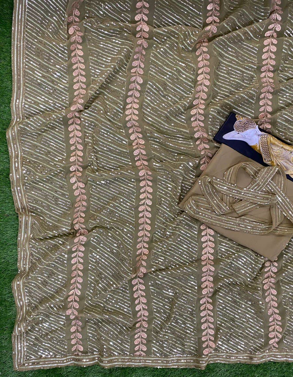 Light Brown Georgette Sequin Work Saree