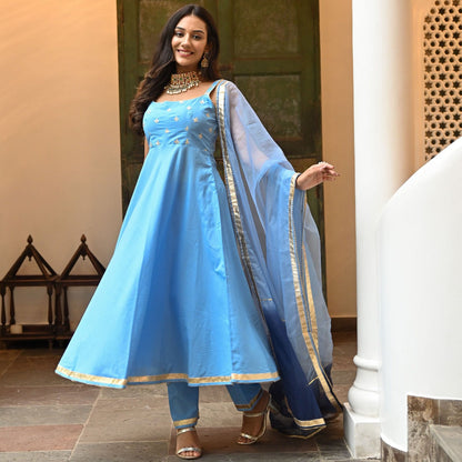 Sky Blue Embroidery Georgette Wedding Wear Anarkali Suit