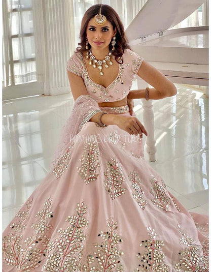 Light Pink Banglory Embroidery Lehenga Choli