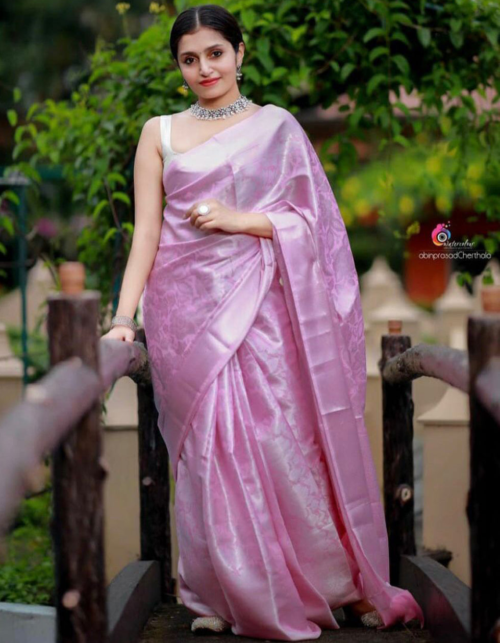 Light Pink Lichi Silk Casual Wear Saree