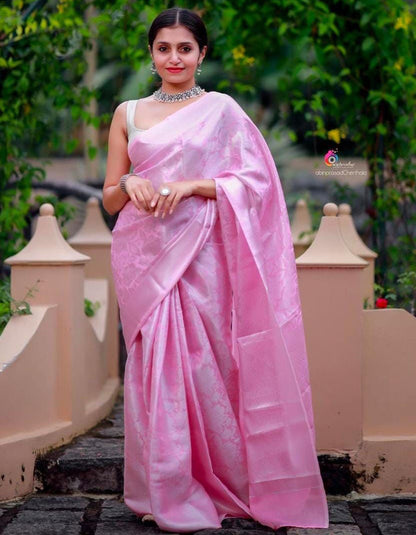 Light Pink Lichi Silk Casual Wear Saree