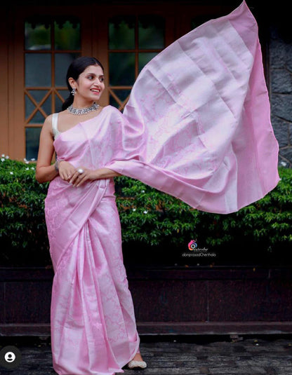 Light Pink Lichi Silk Casual Wear Saree