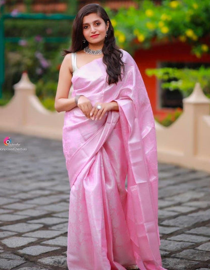 Light Pink Lichi Silk Casual Wear Saree